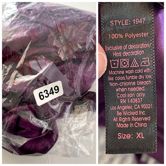 Be Wicked NEW Womens 1947 Getting Ready Satin Robe Front Sash Tie XL Purple - Picture 6 of 7